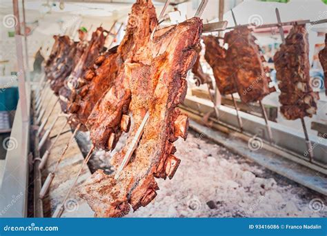 Roasted Meat Of Beef Cooking Asado Is Traditional Argentine Dis Stock