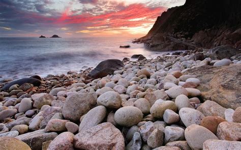 Landscapes Seascape Sunset Sunrise Ocean Sea Sky Clouds Stone Rock