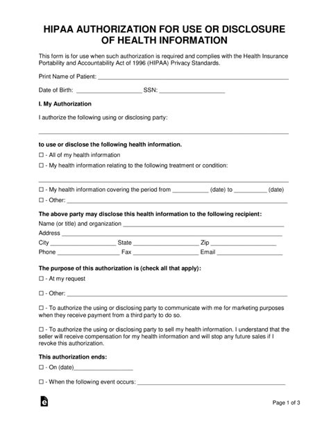 Free Medical Records Release Authorization Form Hipaa Word Pdf