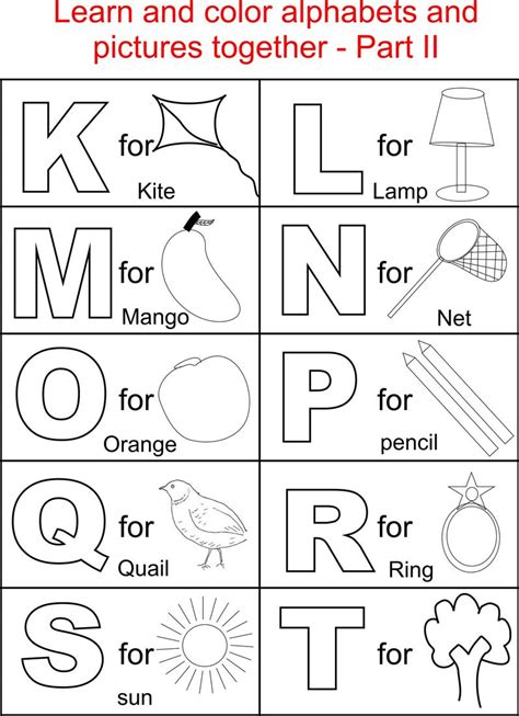 Alphabet Part Ii Coloring Printable Page For Kids Worksheet Ideas