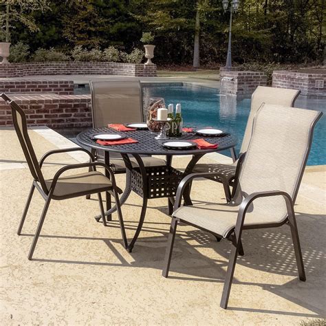 Madison Bay 5 Piece Sling Patio Dining Set With Stacking Chairs And