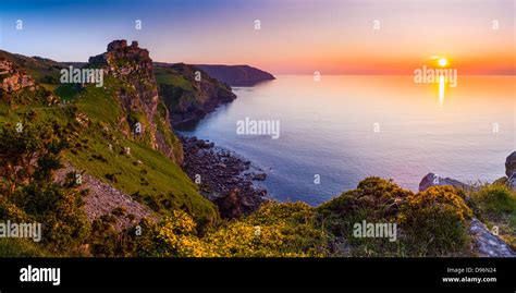 Valley Of The Rocks And Wringcliff Bay At Sunset In Exmoor National