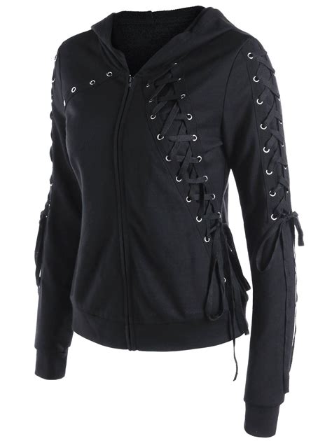 55 Off Zipper Up Lace Up Hoodie Rosegal