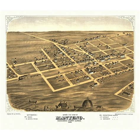 Antique Map Of Manteno Illinois 1869 Kankakee County Poster Print 18 X