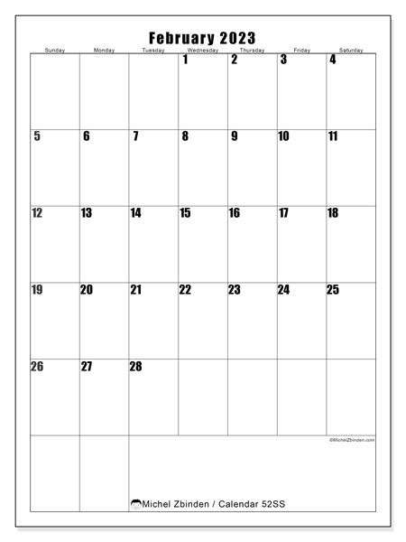 February 2023 Printable Calendar “46ss” Michel Zbinden Za