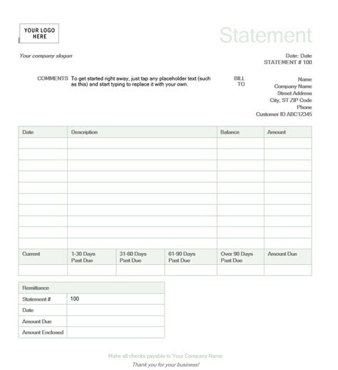 Billing Statement Template Free Word Templates