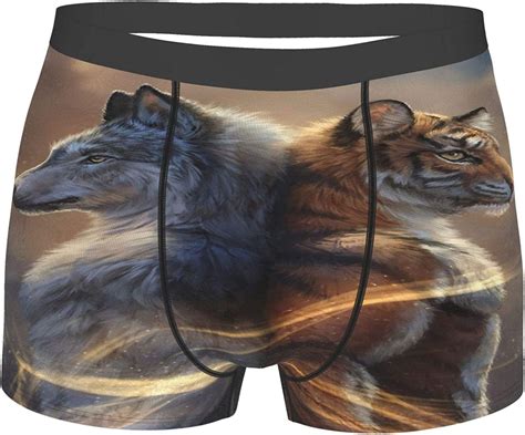 Wolf And Tiger Furry Shiny Wildlife Mens Boxer Briefs Soft Breathable