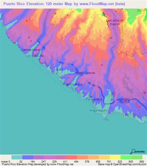Elevation Of Puerto Ricospain Elevation Map Topography Contour