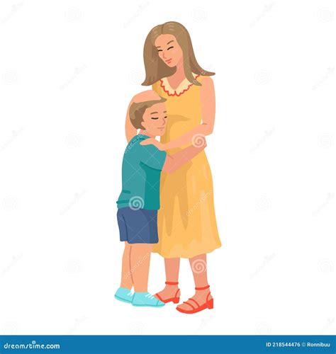 mother hugs son vector cartoon illustration of mother gently hug her son motherhood