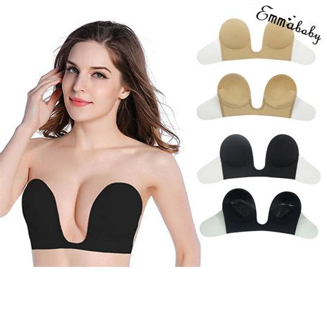Women Front Lace Up Silicone Push Up Bra Sexy Adhesive Stick On Gel Invisible Bras Strapless
