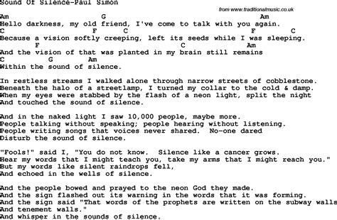 Protest song: Sound Of Silence-Paul Simon lyrics and chords"
