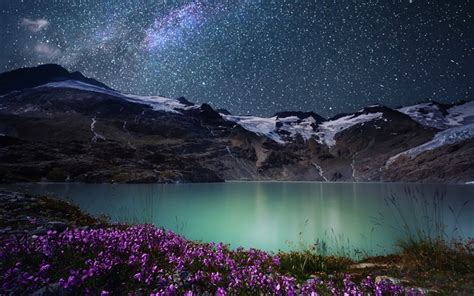 Download Wallpapers Europe Alps Mountains Lake Night Switzerland