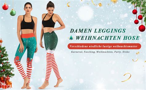 Yaavii Damen Sport Leggings Lang Weihnachten Hose Bunte Strumpfhose