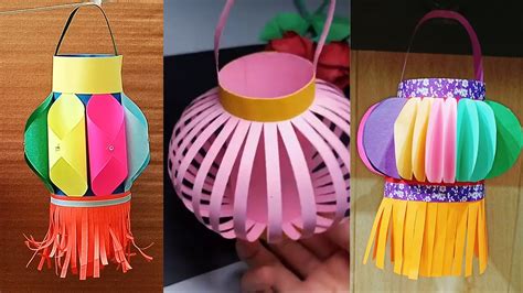 3 Easy Paper Lantern Making At Home Paper Lamp Diwali Decoration