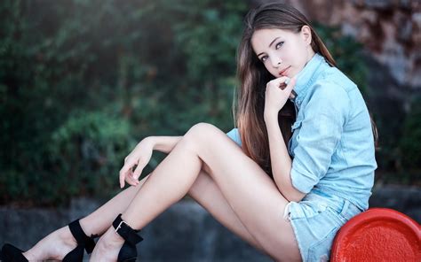 Wallpaper Model Long Hair Legs Sitting Jeans Fashion Clothing Aigel Girl Beauty