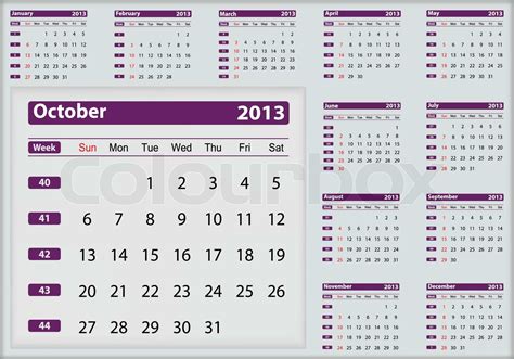 Oktober 2013 Kalender Fremhæve Stock Vektor Colourbox
