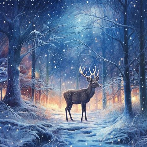 Premium Ai Image Painting Of A Deer In A Snowy Forest With A Trail