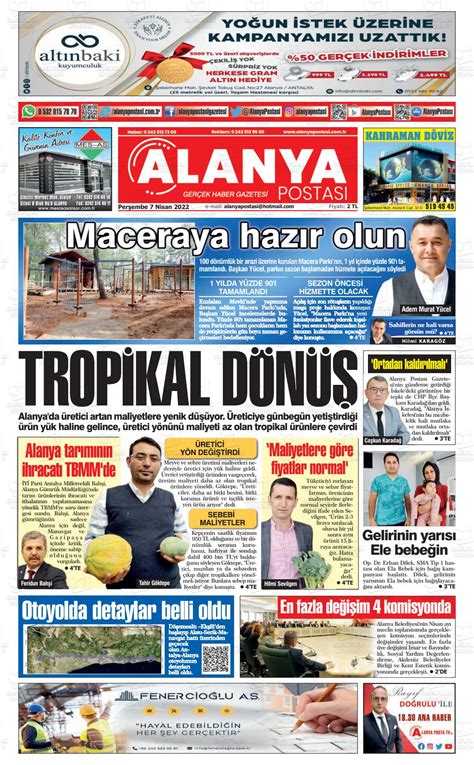 07 Nisan 2022 tarihli Alanya Postası Gazete Manşetleri