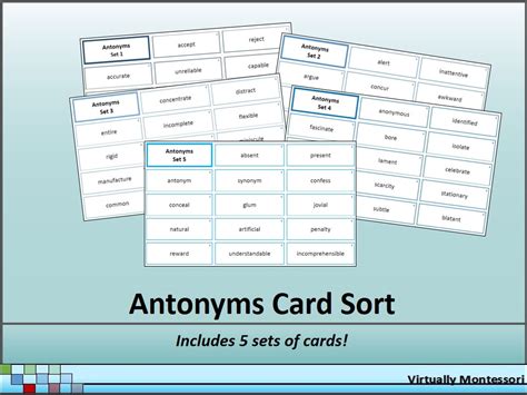 Antonyms Card Sort Virtually Montessori