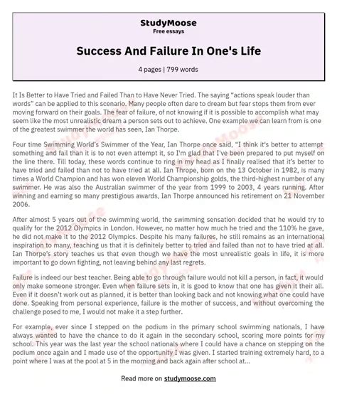 Success And Failure In Ones Life Free Essay Example