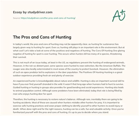 The Pros And Cons Of Hunting Free Essay Example
