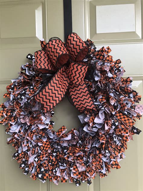 Halloween Rag Wreath Pumpkin and Ghost Wreath Storm Door Decor | Etsy ...