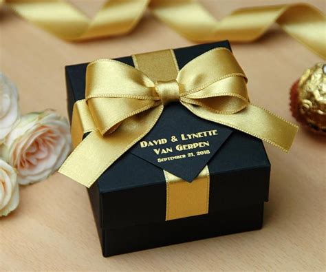 Check spelling or type a new query. 25 Black & Gold wedding favor gift box with satin ribbon ...