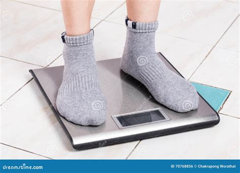 Close Up Female Feet On Digital Weighting Scale Stock Photo Image Of