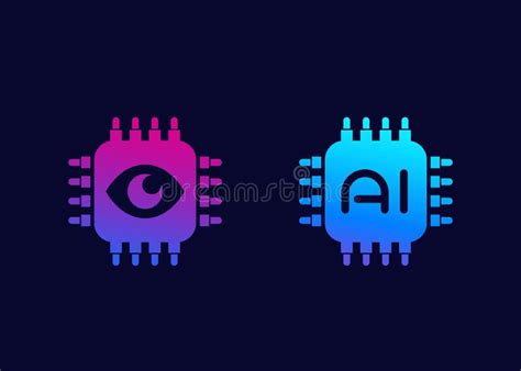 Machine Vision And Ai Chipset Icons Stock Vector Illustration Of Data