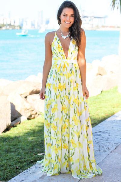 White And Yellow Floral Maxi Dress With Criss Cross Back Maxi Dresses Saved By The Dress