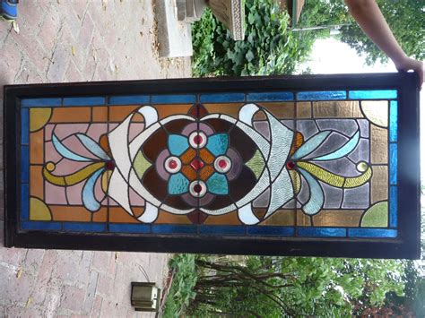 Antique Victorian Stained Glass Window 1890 Parlor Transom Ornate With