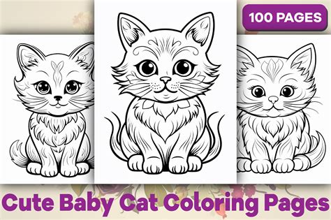Cute Baby Cat Coloring Page for Kids-100 Graphic by Kohinoor Design