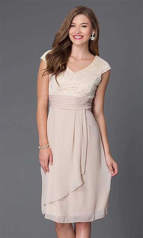 Image Of Knee Length Lace Bodice Cap Sleeve Homecoming Dress Style Sf