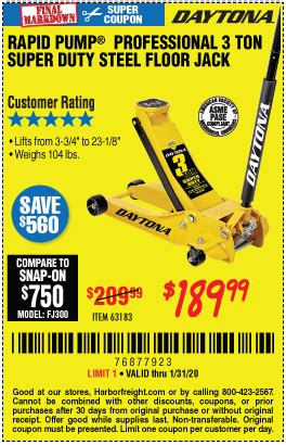 The button now finds, tests, and applies the best coupon codes automatically at checkout. DAYTONA 3 Ton Low Profile Super Duty Rapid Pump Floor Jack ...