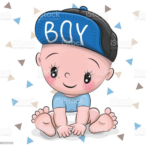 Cute Cartoon Baby Boy In A Cap Stock Illustration