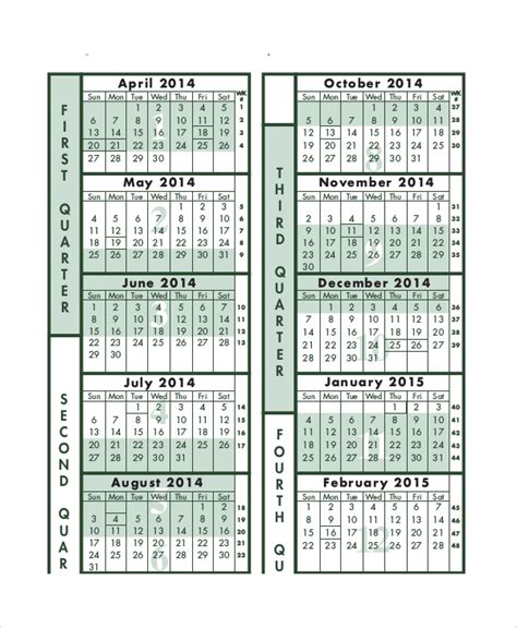 Free 8 Sample Fiscal Calendar Templates In Excel Pdf