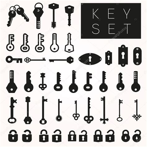 Set Of Keyholes Modern Keys Decorative Old Keys And Locks Icons