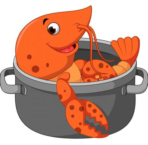 Cartoon Funny Lobster Being Cooked In A Pan Premium Vector