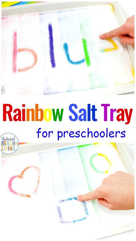 Rainbow Salt Tray Sensory Writing Activities For Preschool Natural