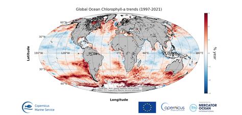 Global Ocean Chlorophyll A Trend Map From Observations Reprocessing Cmems