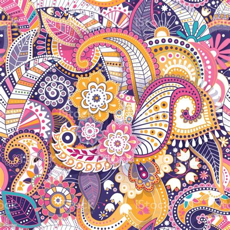 Floral Seamless Pattern Texture Effect Indian Colorful Ornament Vector