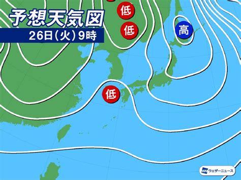 北から寒気が流れ込んでいます。 北海道と東北は、日本海側を中心に所々で雪や雨が降るでしょう。 新潟は雨が降ったりやんだりで、山沿いは雪の 関東から九州にかけては、おおむね晴れそうです。 沖縄は曇りや雨でしょう。 最高気温は、きのうより低い所が多い見込みです。 明日1月26日(火)の天気 西から雨が降り出す 関東は日差しの活用 ...