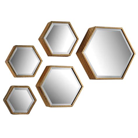 Hexagonal Beveled Mirror Set Of 5 Wall Mirrors Set Mirror Set