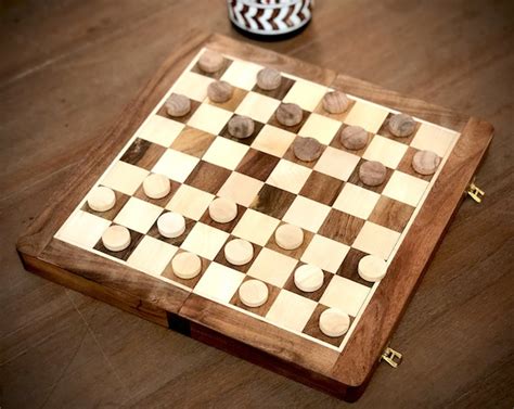Wooden Draughts Checkers Set Folding Travel Magnetic Etsy