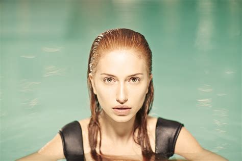 Women Redhead Wet Hair Looking At Viewer Face Model Swimming Pool Portrait In Water