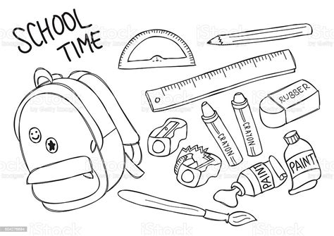 Set Of School Supplies Line Art Stock Illustration Download Image Now