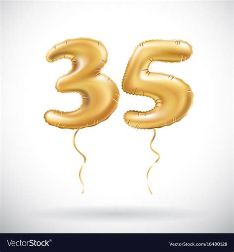 Golden Number 35 Thirty Five Metallic Balloon Vector Image