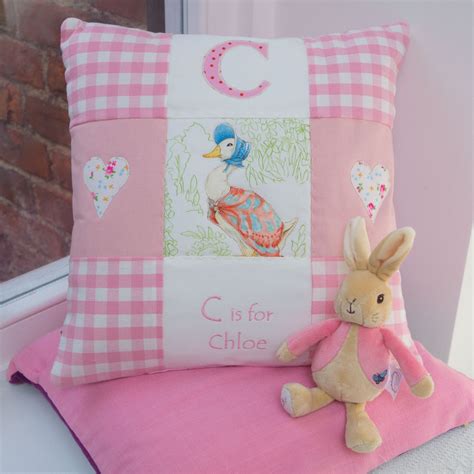 beatrix potter© alphabet cushion pink tuppenny house designs