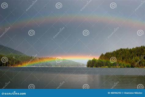 Double Rainbow Over A Mountain Lake Stock Image Image Of Nature