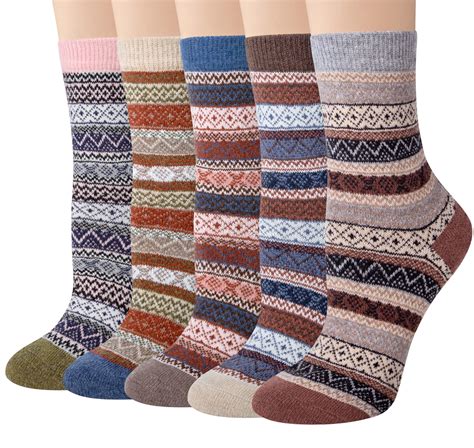 loritta 5 pairs warm wool socks for women thick knit thermal crew winter warm socks size 5 9